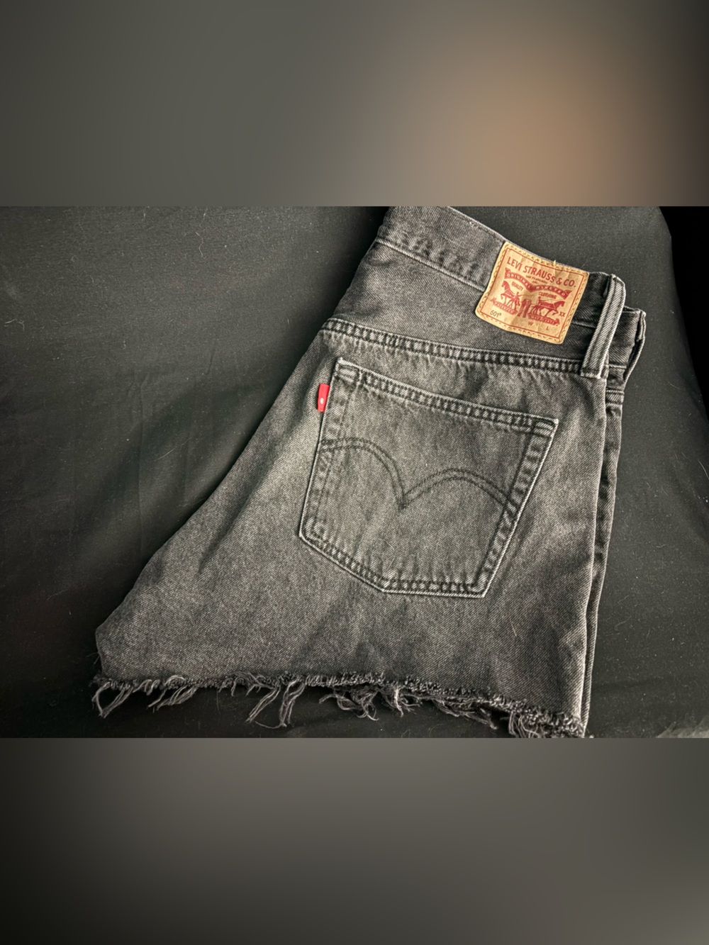 Levi's Black Straight Denim Shorts with Frayed Hem